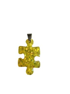 (2)Yellow Glitter Puzzle Piece Pendant Necklace